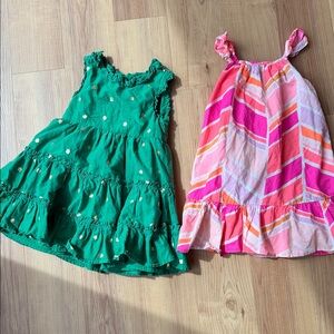 GAP Girls' Green Floral Tiered Dress & Pink Stripe Sundress